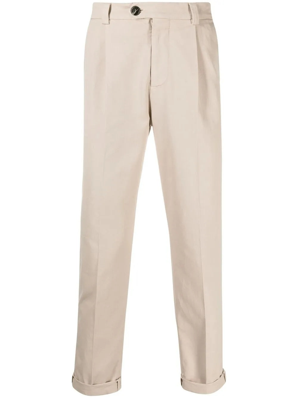 BRUNELLO CUCINELLI MEN'S BEIGE TAILORED TROUSERS WITH CUFFS