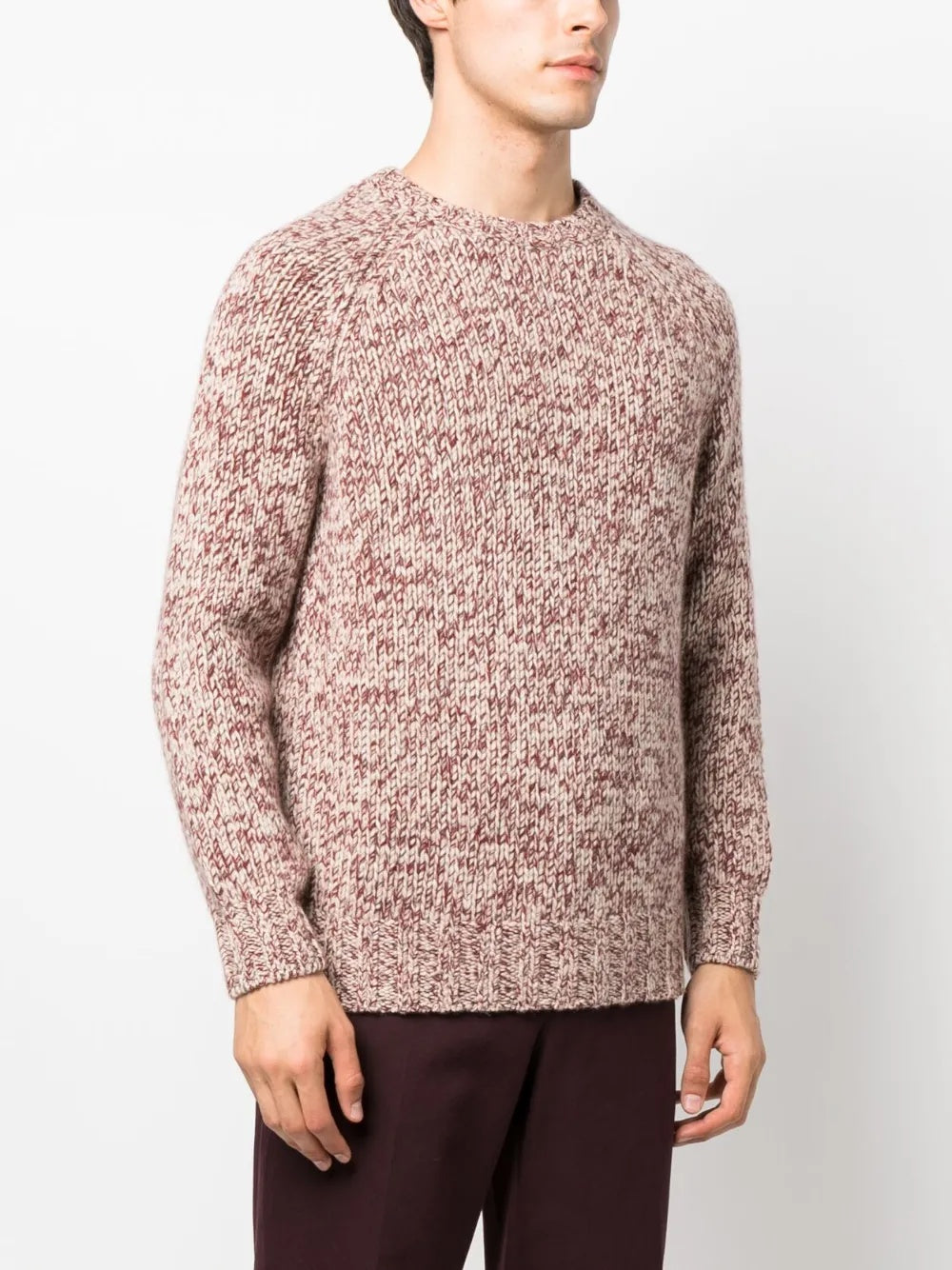 BRUNELLO CUCINELLI MEN'S MARLED RED CREWNECK KNIT SWEATER
