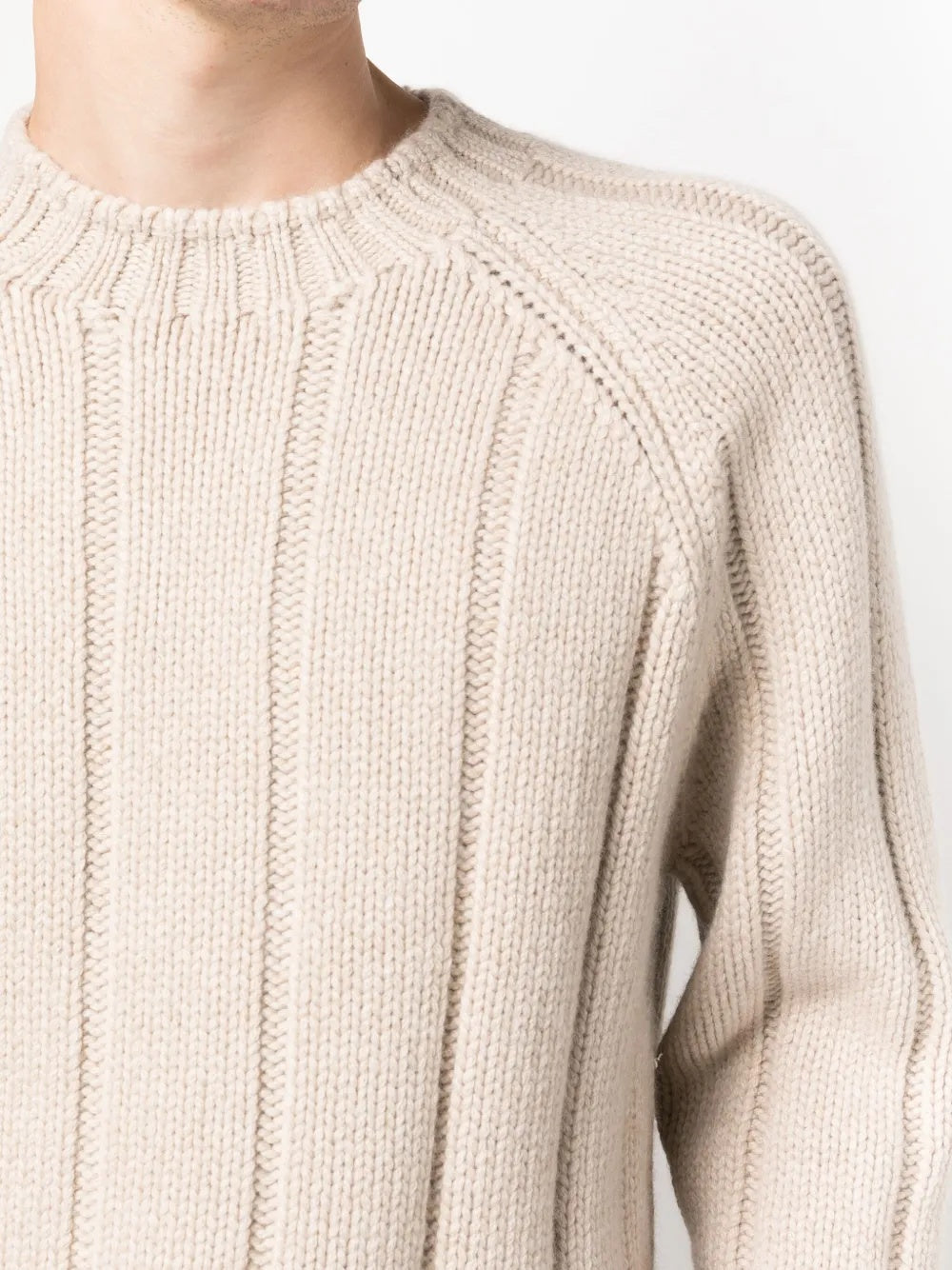 BRUNELLO CUCINELLI MEN'S CREAM RIBBED KNIT SWEATER