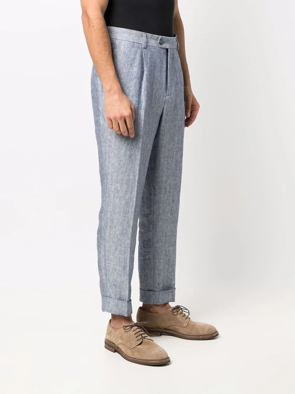 BRUNELLO CUCINELLI MEN'S LIGHT GRAY PLEATED TROUSERS WITH CUFFS