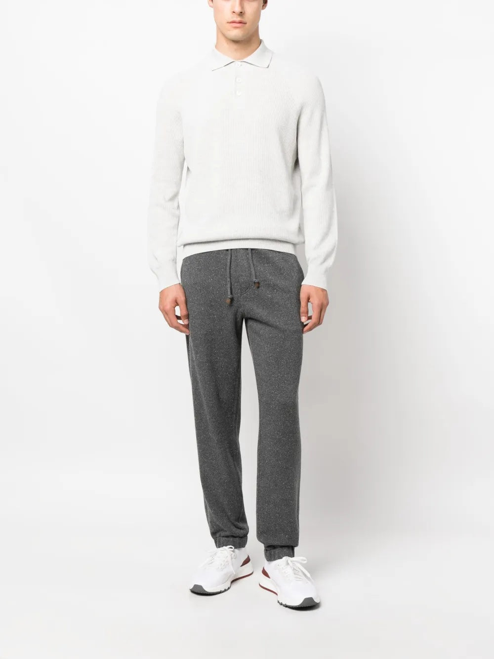 BRUNELLO CUCINELLI MEN'S GRAY DRAWSTRING TAPERED TROUSERS
