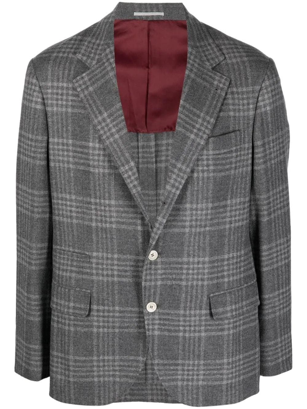BRUNELLO CUCINELLI MEN'S GRAY PLAID TAILORED BLAZER