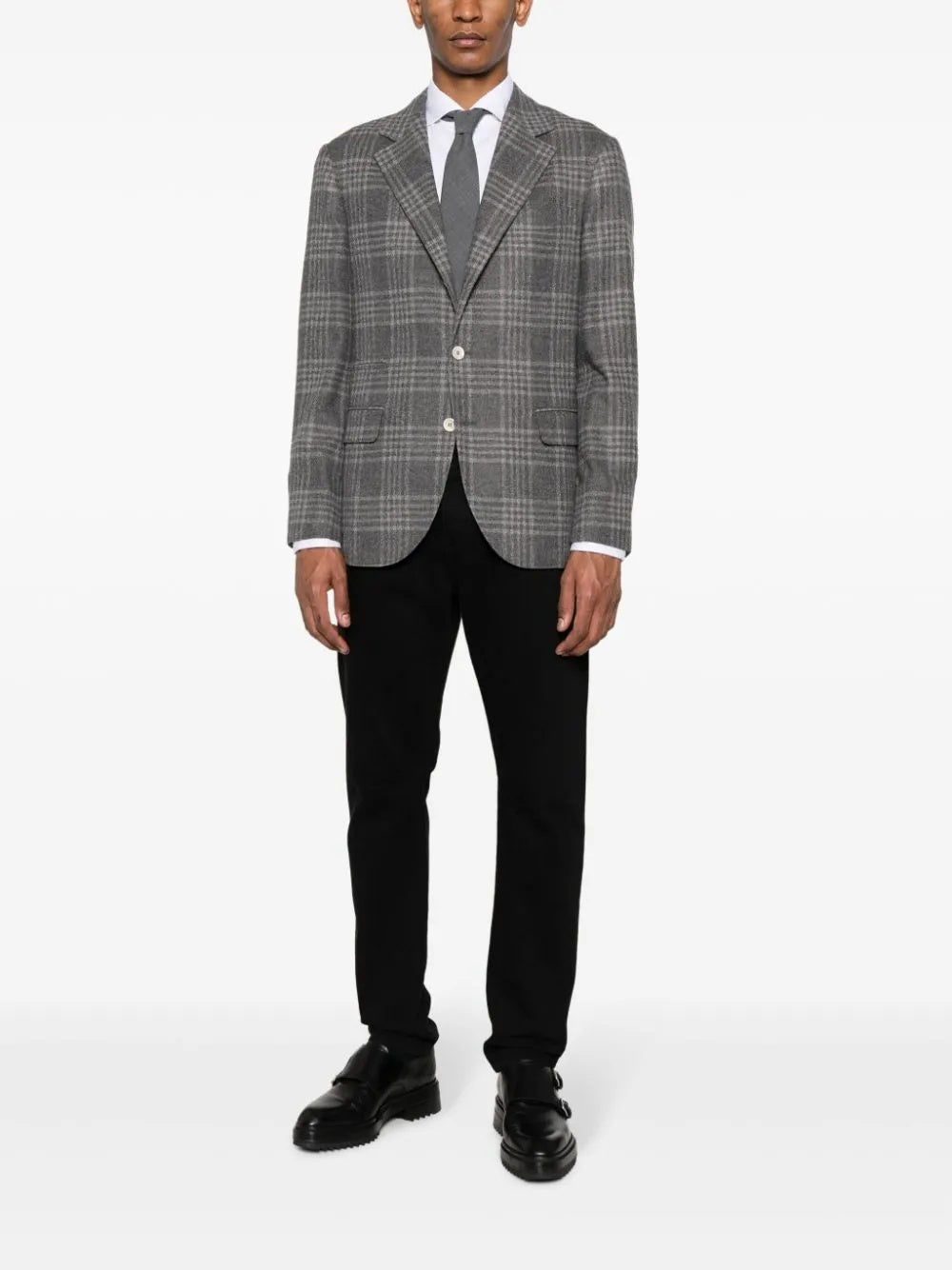 BRUNELLO CUCINELLI MEN'S GRAY PLAID TAILORED BLAZER