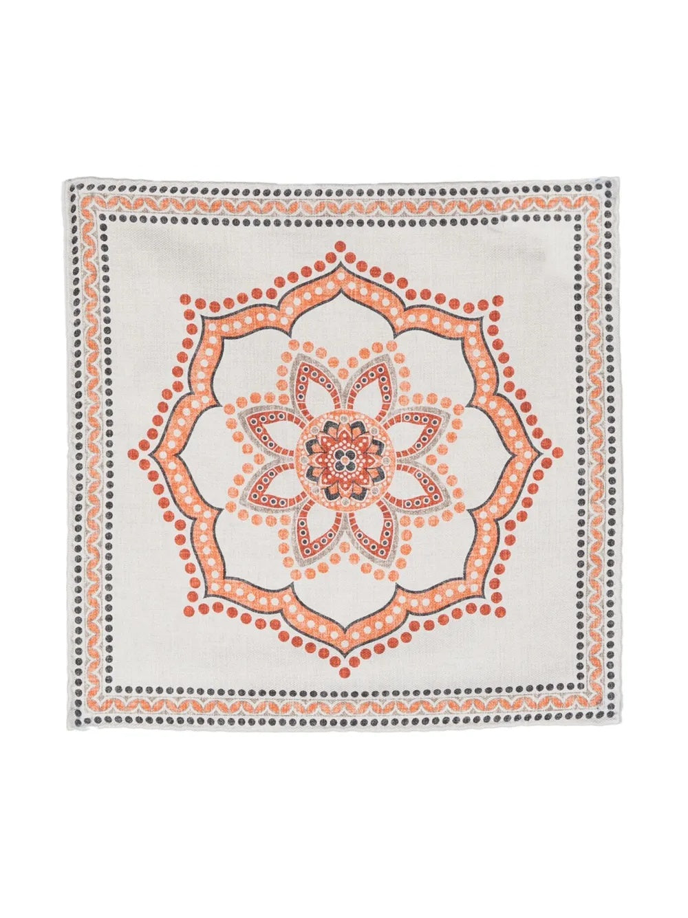 BRUNELLO CUCINELLI MEN'S CREAM AND ORANGE PATTERNED POCKETSQUARE