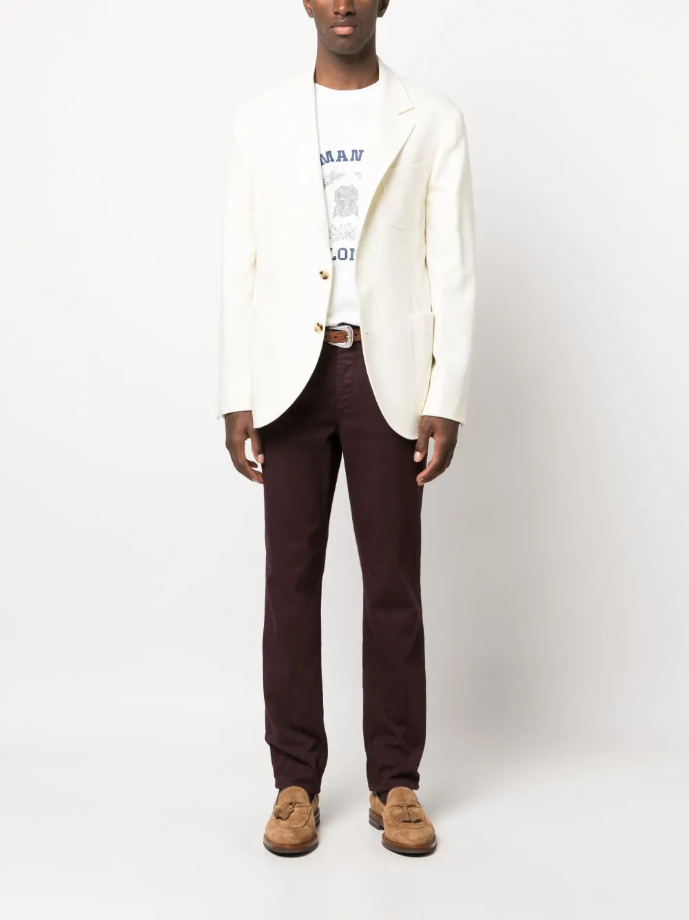 BRUNELLO CUCINELLI MEN'S IVORY SINGLE-BREASTED BLAZER