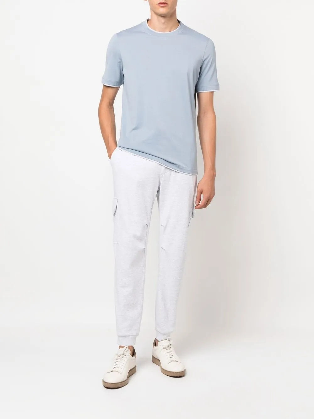 BRUNELLO CUCINELLI MEN'S LIGHT GREY DRAWSTRING CARGO TROUSERS