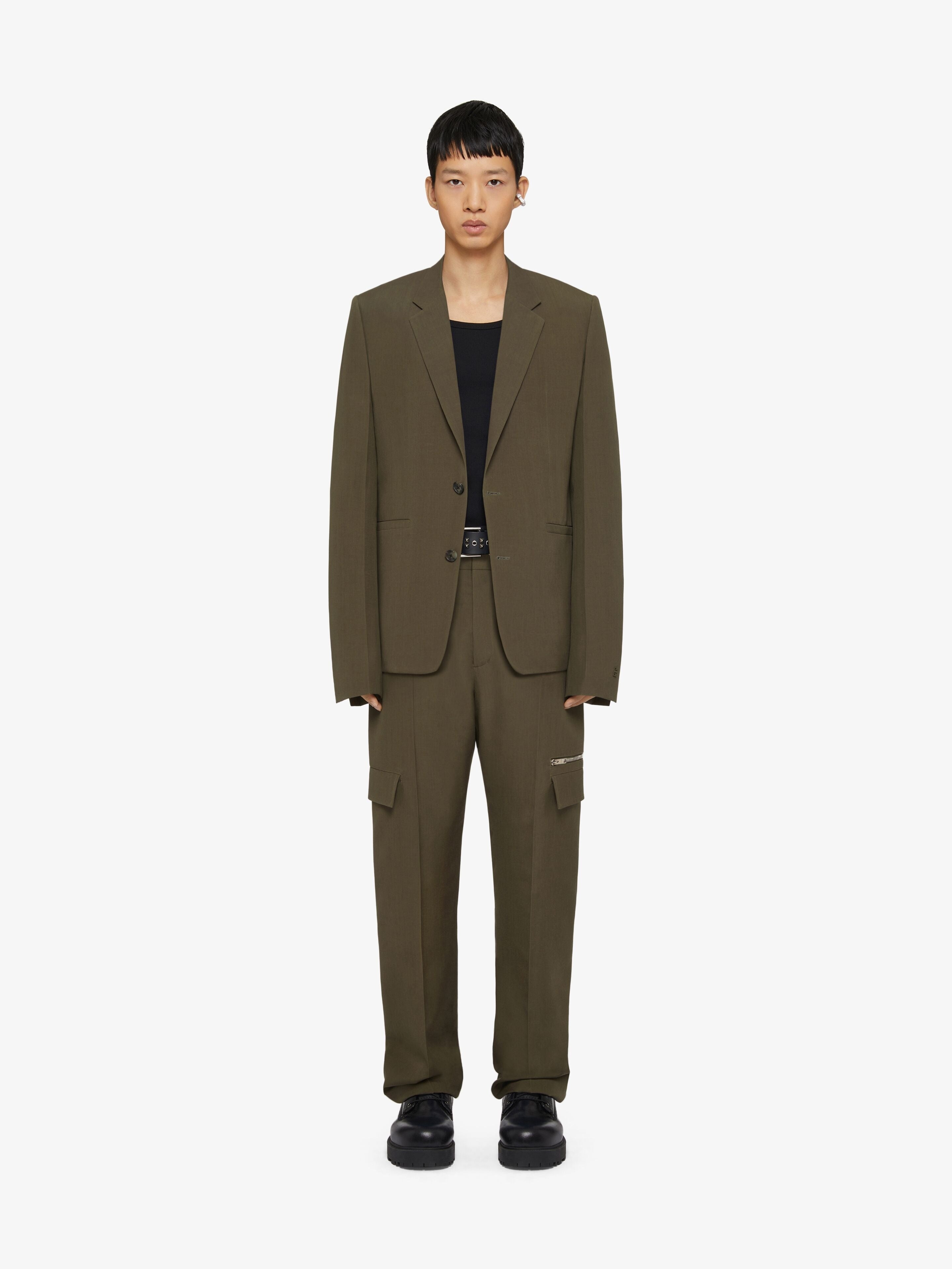 GIVENCHY MEN'S KHAKI SLIM FIT BLAZER