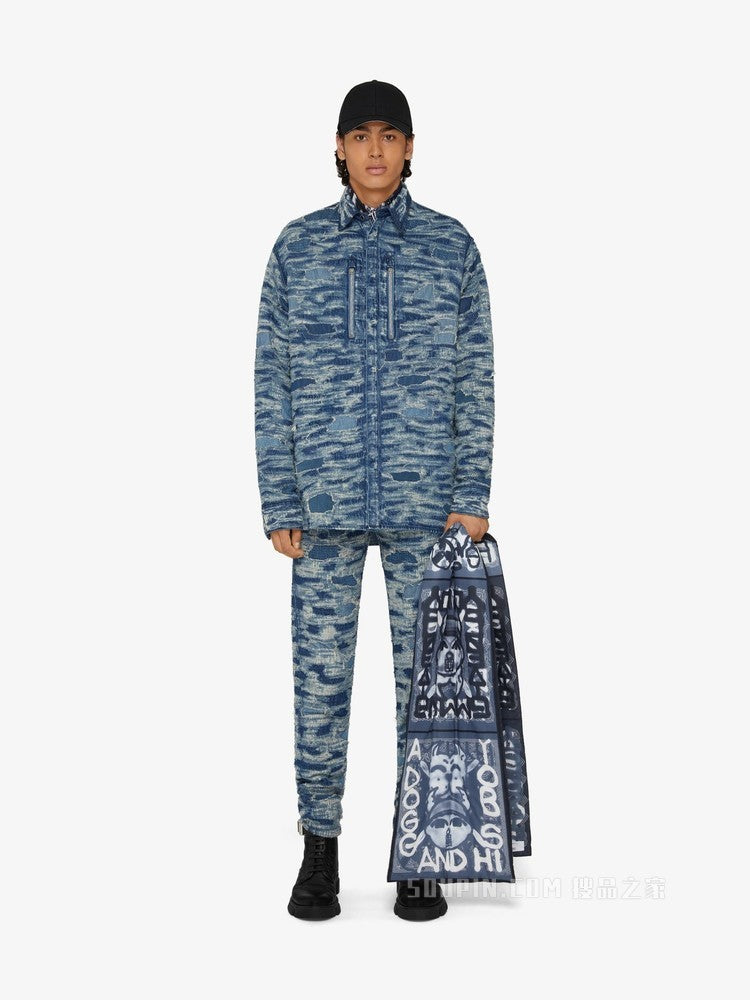 GIVENCHY MEN'S MEDIUM BLUE PATTERNED TROUSERS