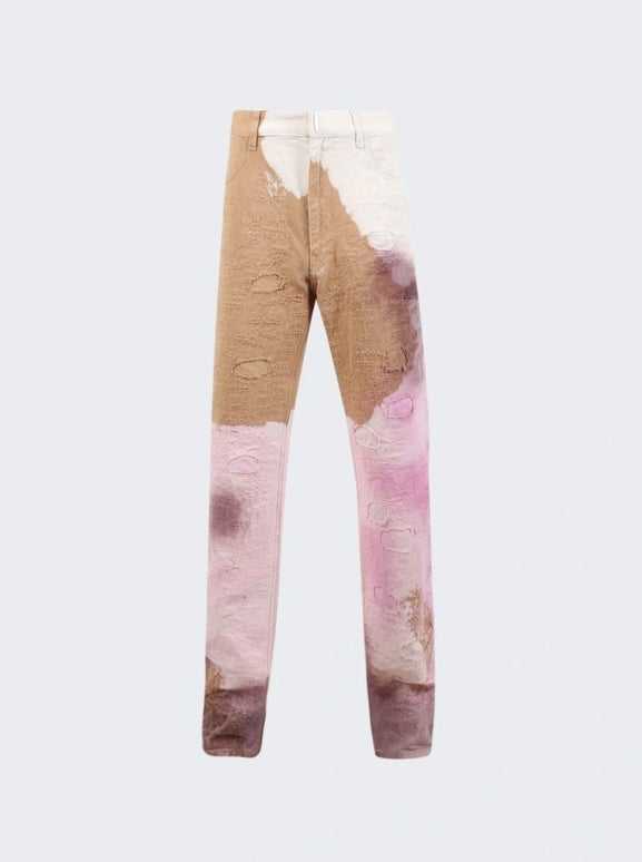 GIVENCHY MEN'S BROWN PINK SLIM FIT TROUSERS