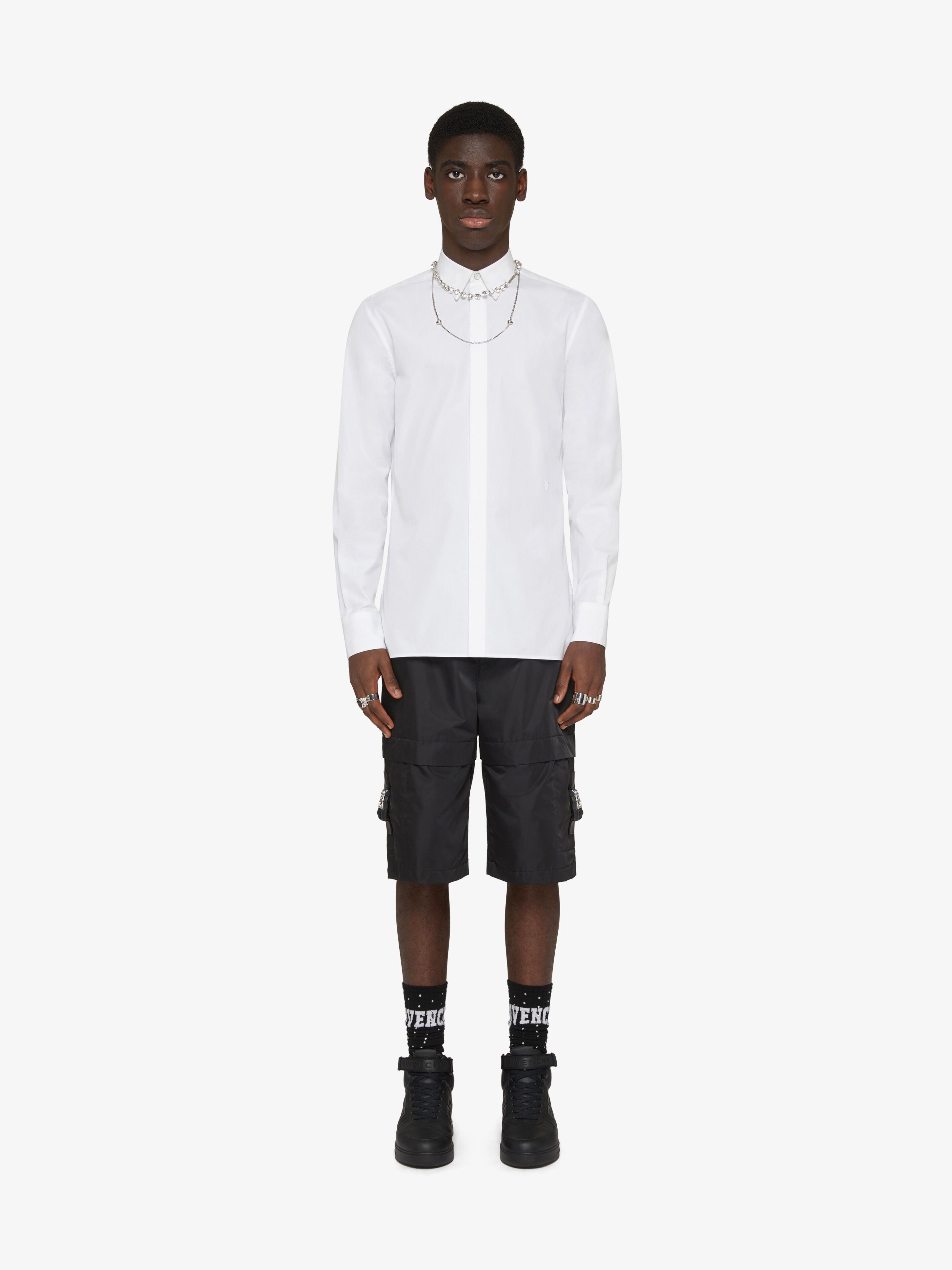 GIVENCHY MEN'S BLACK CARGO BUCKLE SHORTS