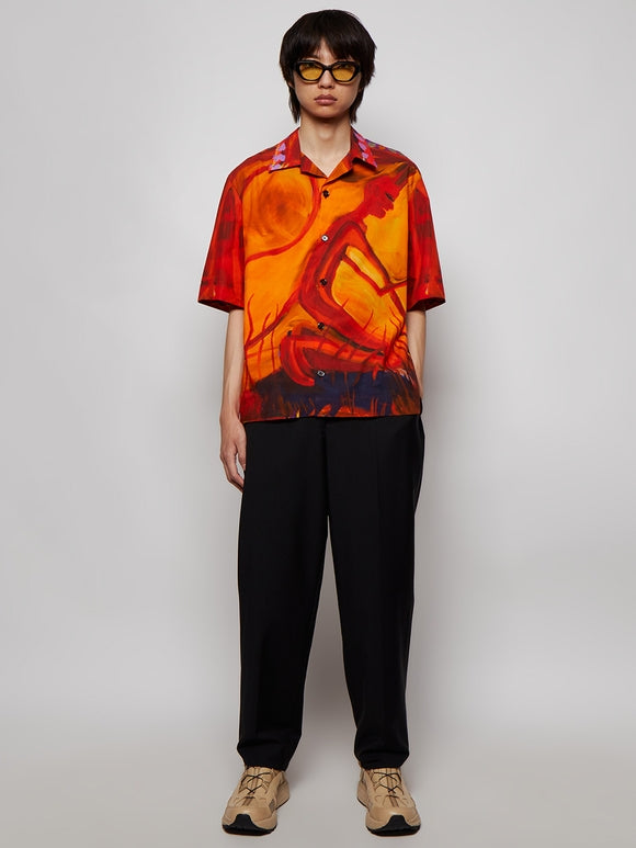 GIVENCHY MEN'S ORANGE RED HAWAIIAN COLLAR BOXY SHIRT