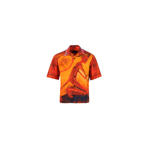 GIVENCHY MEN'S ORANGE RED HAWAIIAN COLLAR BOXY SHIRT