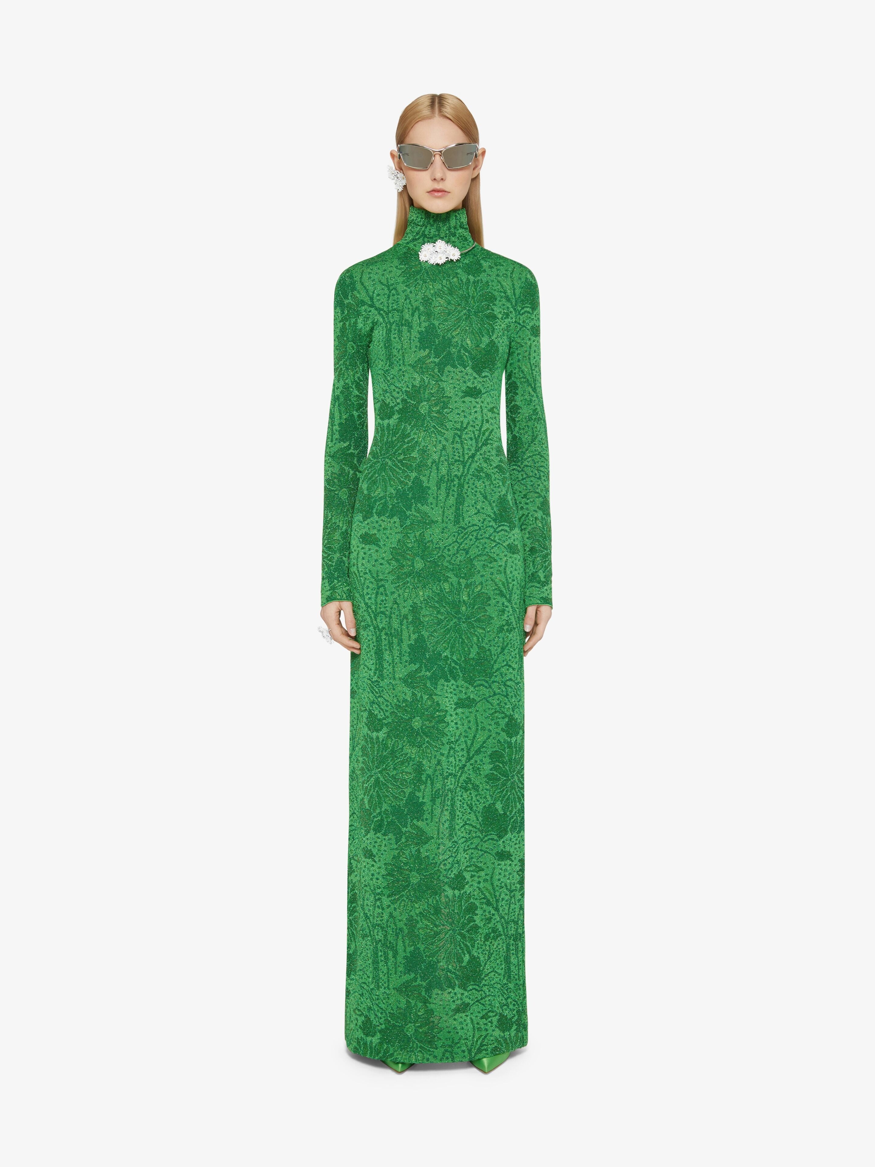 GIVENCHY WOMEN'S ABSYNTHE GREEN OPEN BACK TURTLENECK DRESS