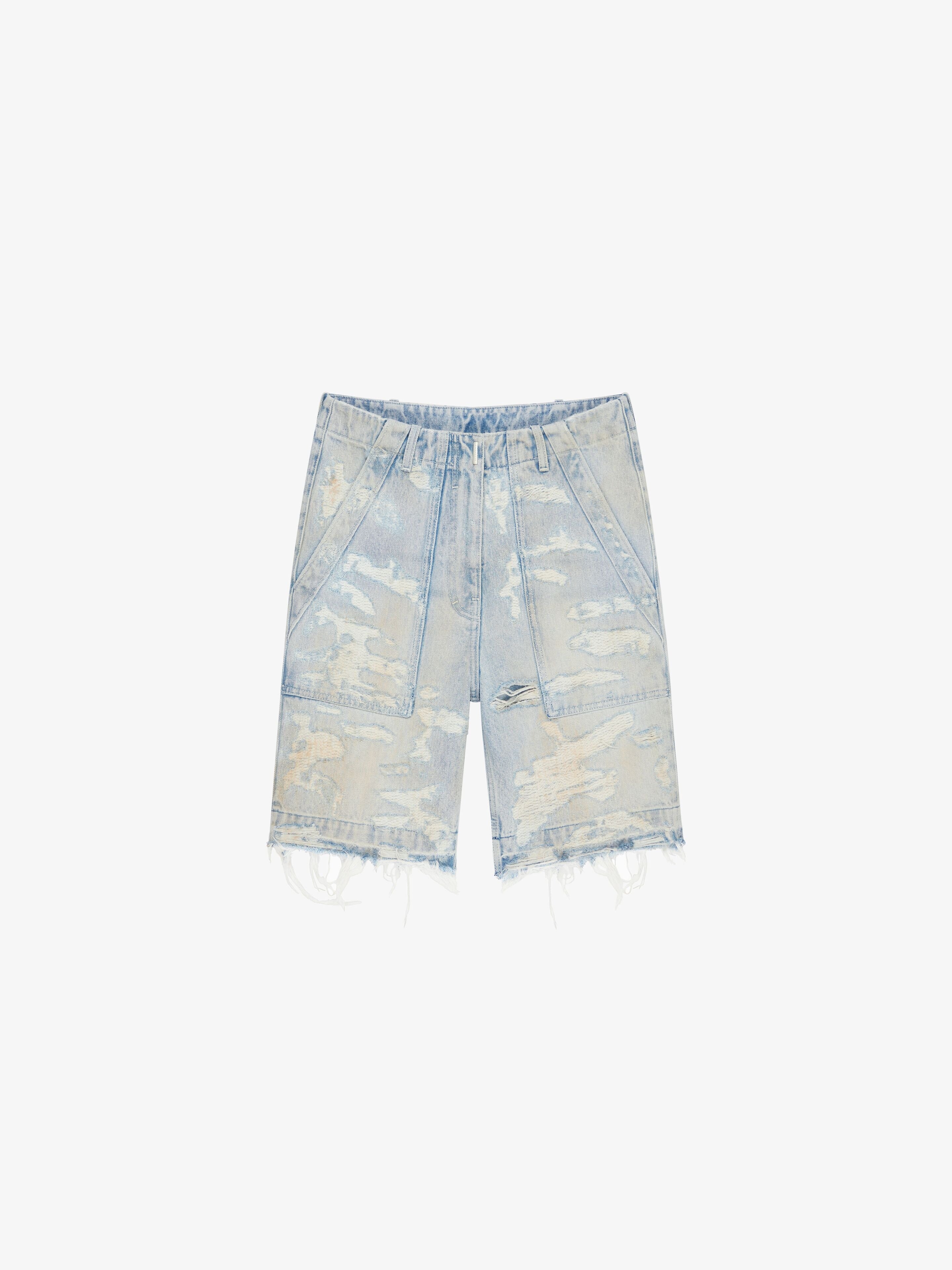 GIVENCHY WOMEN'S LIGHT BLUE DISTRESSED CARGO SHORTS