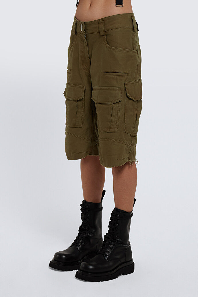 GIVENCHY WOMEN'S OLIVE GREEN CARGO BERMUDA SHORTS