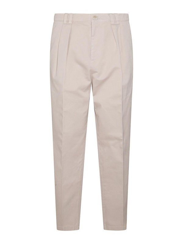 BRUNELLO CUCINELLI MEN'S BEIGE PLEATED TAILORED TROUSERS