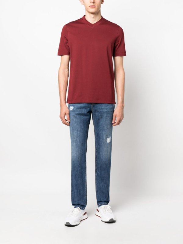 BRUNELLO CUCINELLI MEN'S FADED BLUE DISTRESSED DENIM JEANS