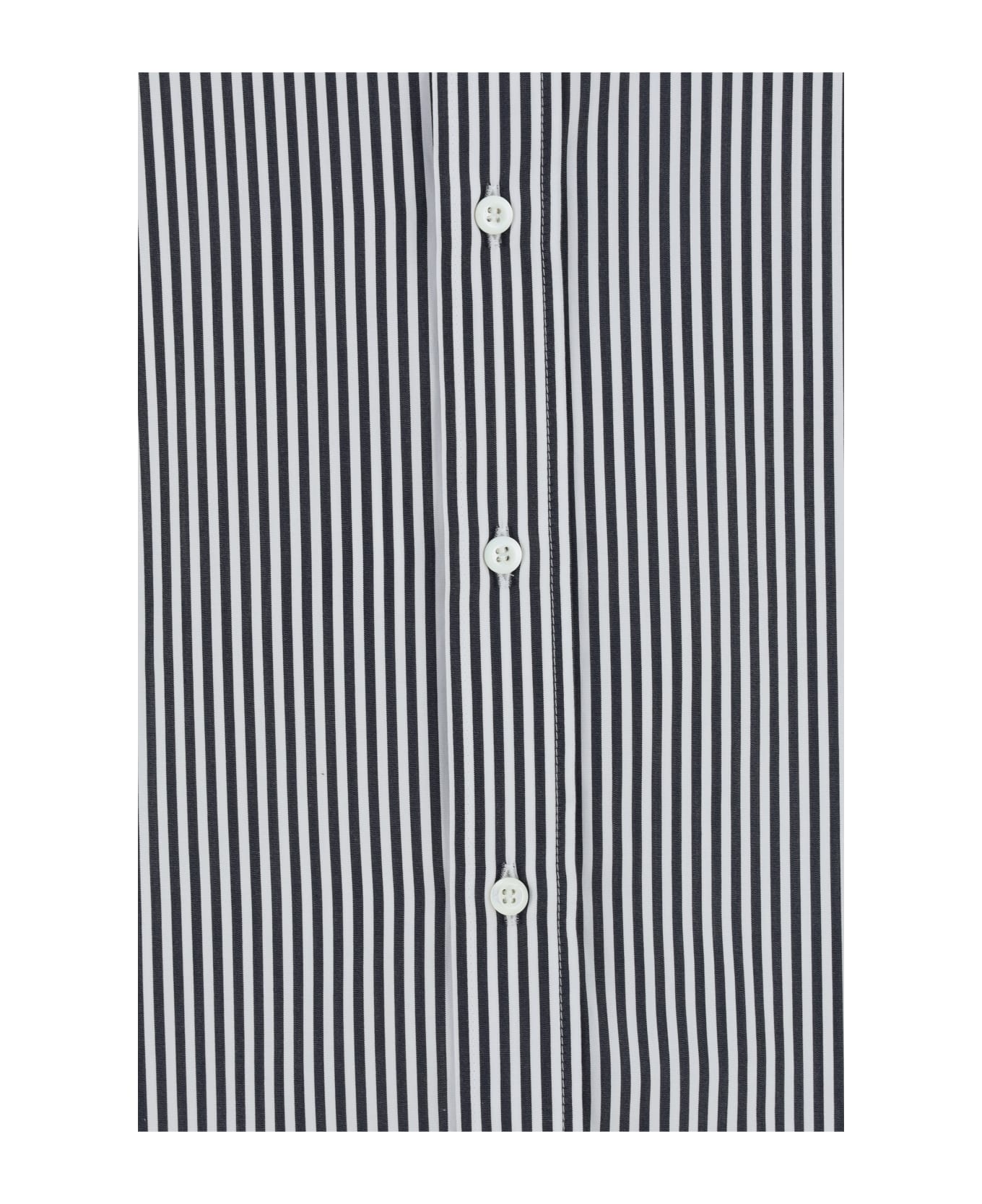 BRUNELLO CUCINELLI MEN'S BLACK AND WHITE STRIPED SHIRT