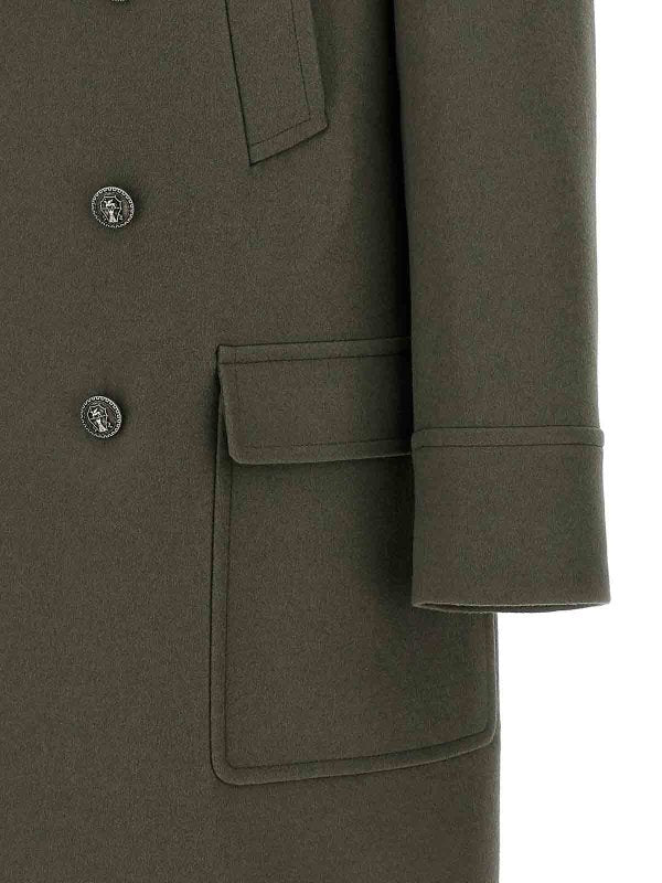 BRUNELLO CUCINELLI MEN'S MILITARY GREEN DOUBLE-BREASTED OVERCOAT