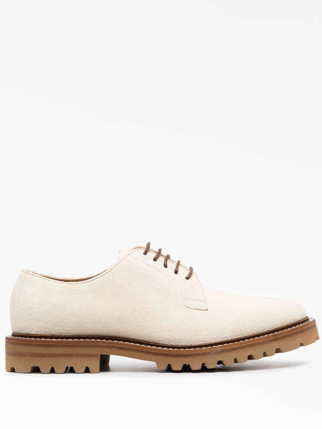 BRUNELLO CUCINELLI MEN'S CREAM TEXTURED LACE-UP DERBY SHOES
