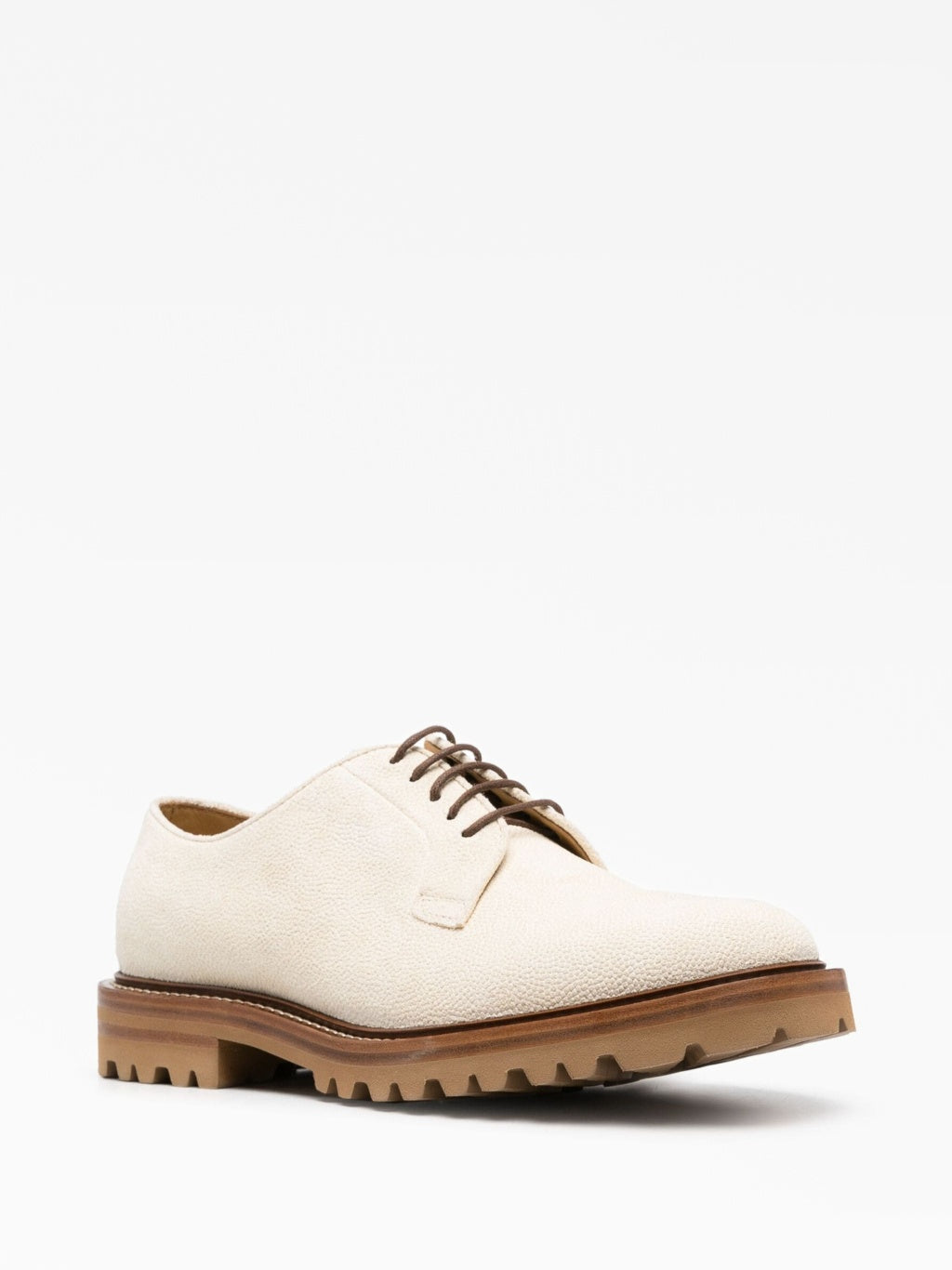 BRUNELLO CUCINELLI MEN'S CREAM TEXTURED LACE-UP DERBY SHOES
