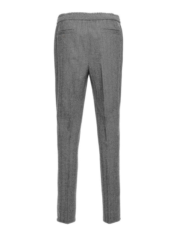 BRUNELLO CUCINELLI MEN'S MEDIUM GREY HERRINGBONE DRAWSTRING TROUSERS