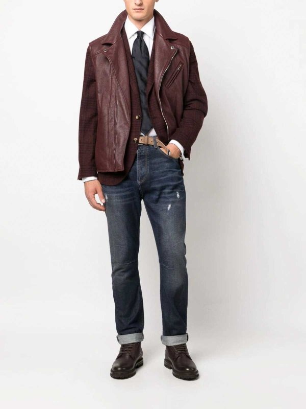 BRUNELLO CUCINELLI MEN'S DEEP BURGUNDY PLAID DECONSTRUCTED BLAZER