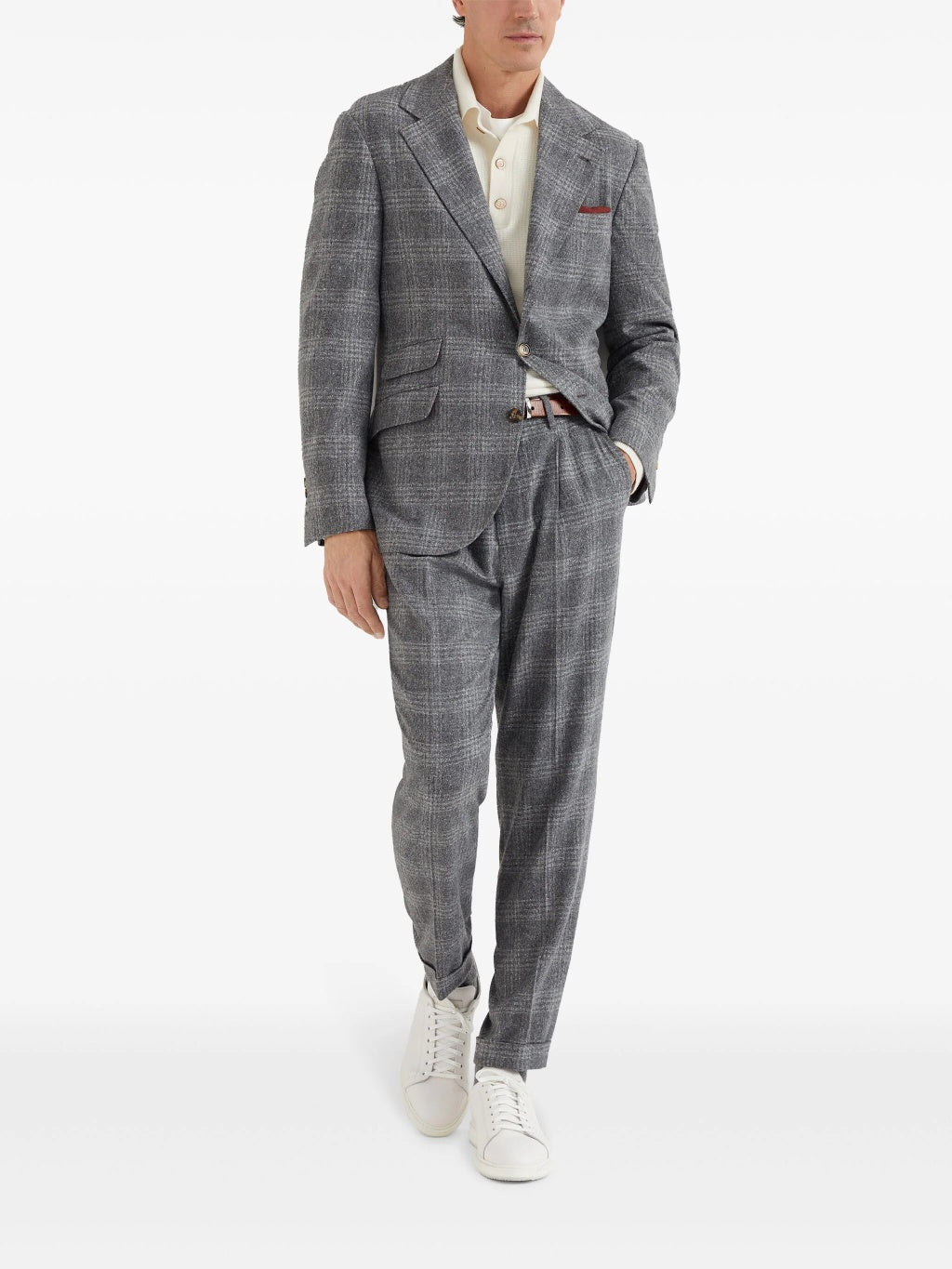 BRUNELLO CUCINELLI MEN'S MEDIUM GREY PLAID DECONSTRUCTED BLAZER
