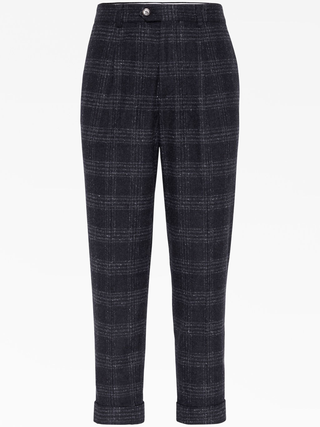BRUNELLO CUCINELLI MEN'S ANTHRACITE PLAID TAILORED TROUSERS
