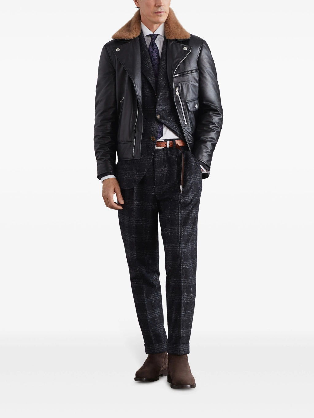 BRUNELLO CUCINELLI MEN'S ANTHRACITE PLAID TAILORED TROUSERS