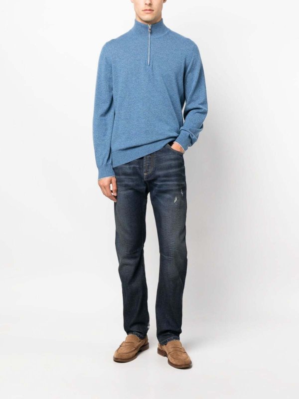 BRUNELLO CUCINELLI MEN'S DARK WASH DISTRESSED DENIM JEANS