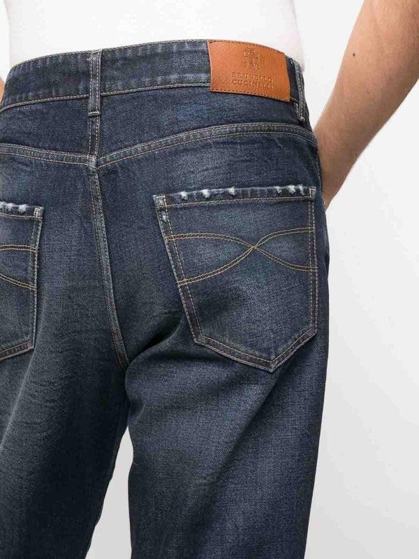 BRUNELLO CUCINELLI MEN'S DARK WASH DISTRESSED DENIM JEANS