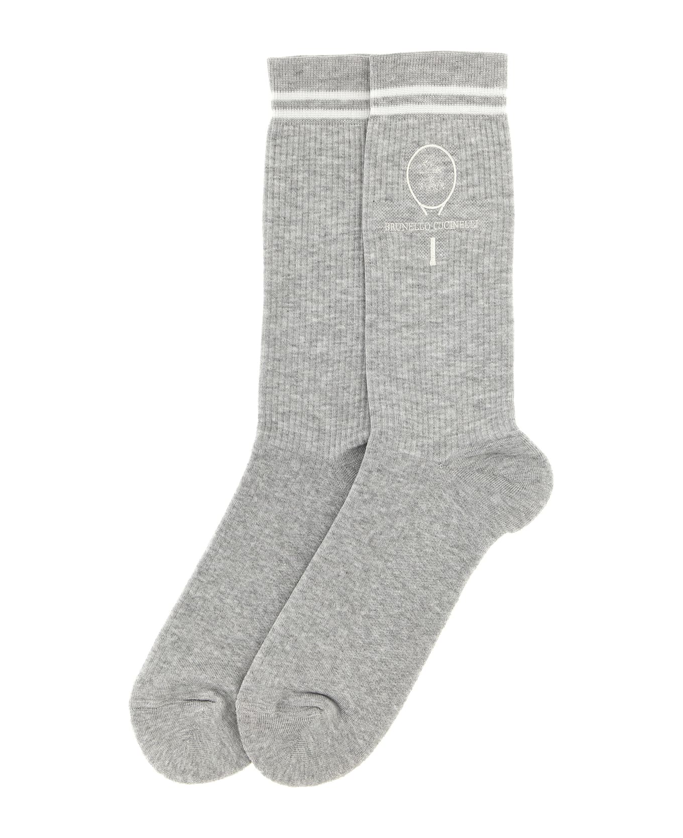BRUNELLO CUCINELLI MEN'S PEARL WHITE SPORT CLUB SOCKS