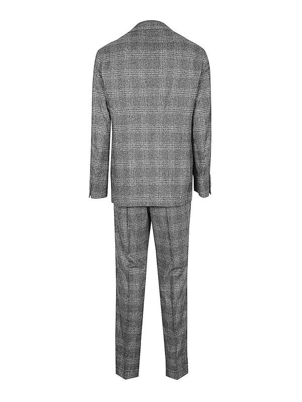 BRUNELLO CUCINELLI MEN'S MEDIUM GREY PLAID TAILORED SUIT