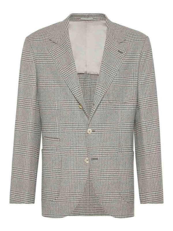 BRUNELLO CUCINELLI MEN'S GRAY PLAID DECONSTRUCTED BLAZER