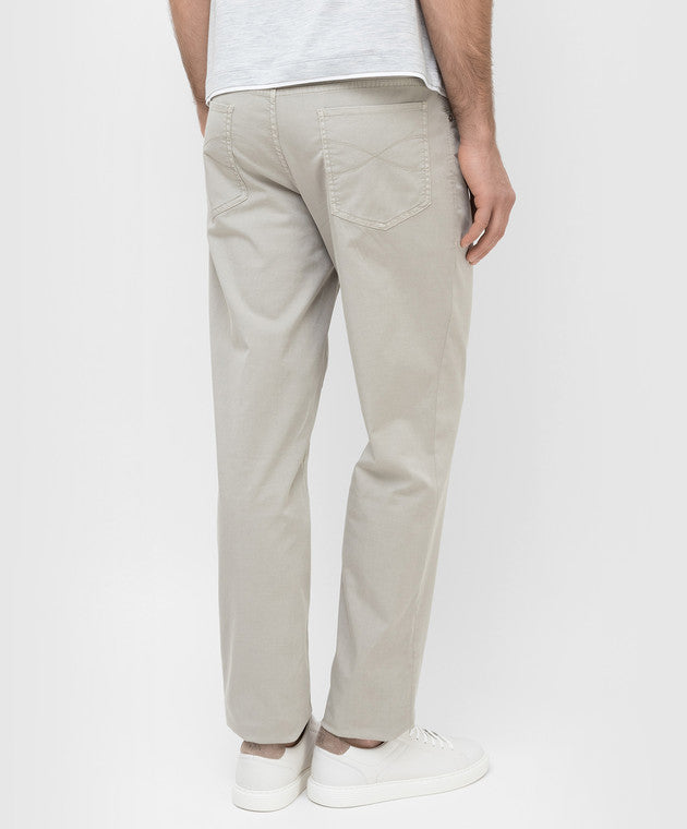 BRUNELLO CUCINELLI MEN'S BEIGE FIVE-POCKET TAILORED TROUSERS