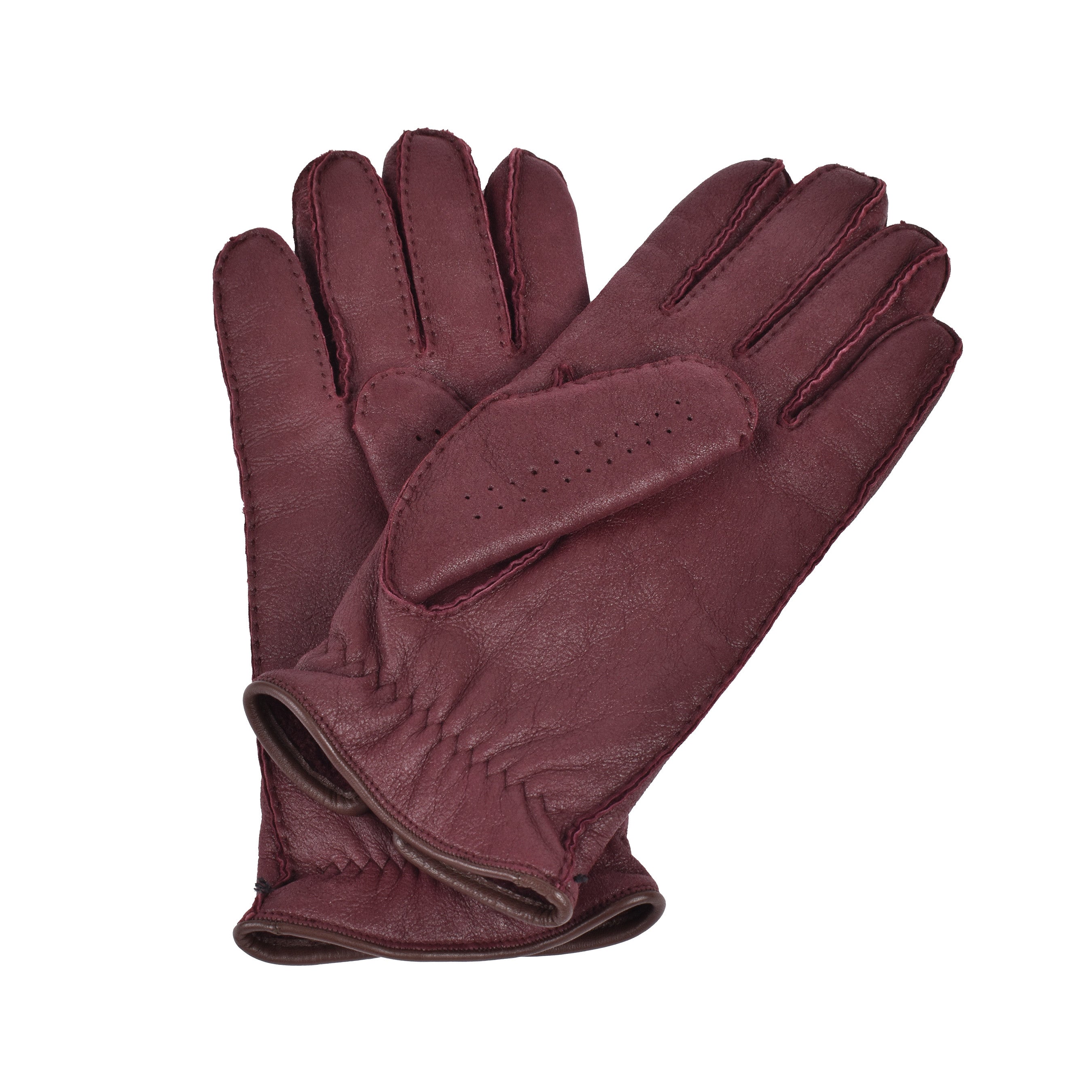 BRUNELLO CUCINELLI MEN'S MAROON LEATHER DETAILED GLOVES