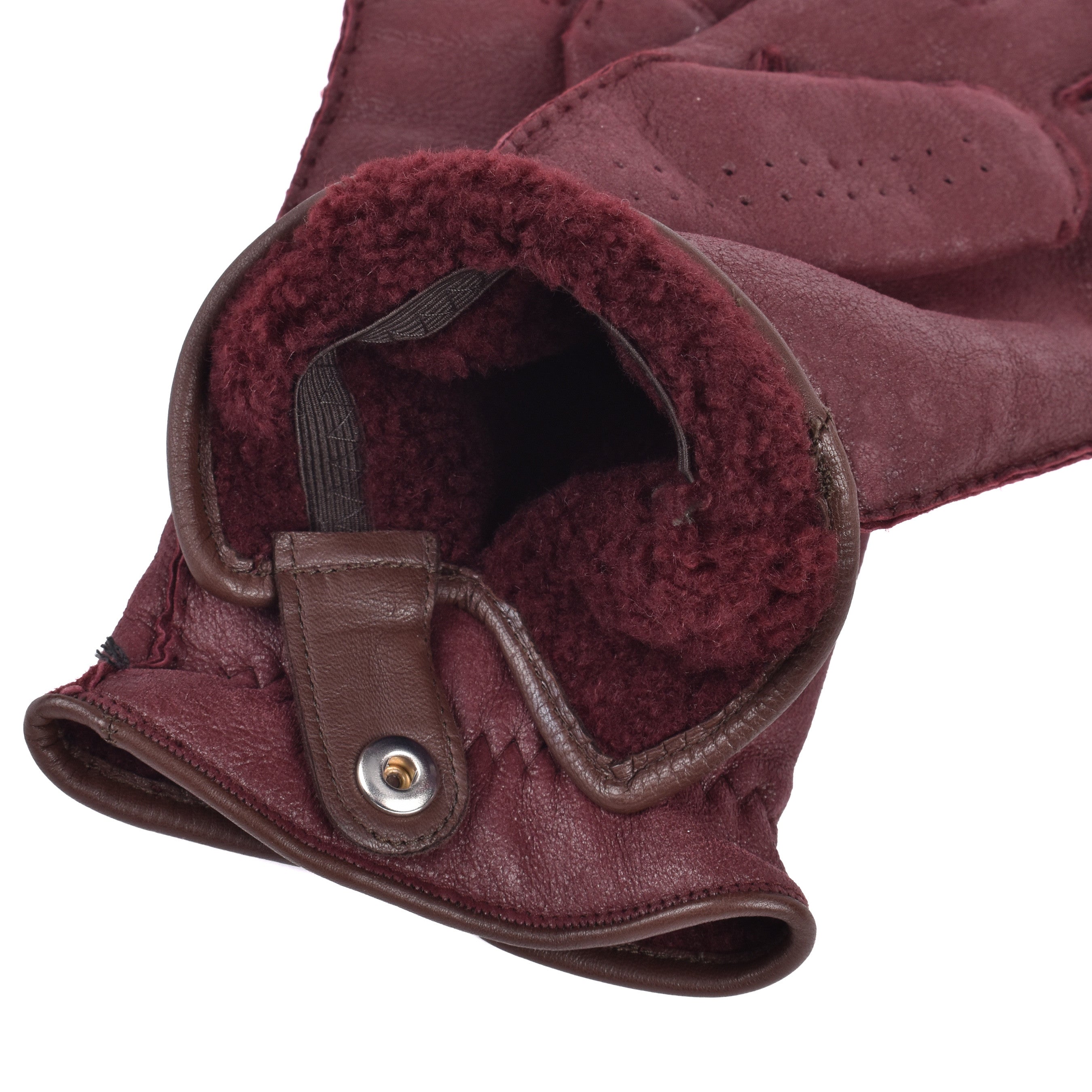 BRUNELLO CUCINELLI MEN'S MAROON LEATHER DETAILED GLOVES