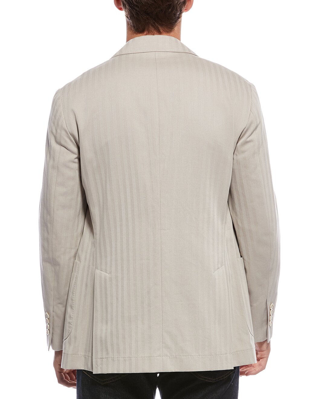 BRUNELLO CUCINELLI MEN'S BEIGE DOUBLE-BREASTED STRIPED BLAZER