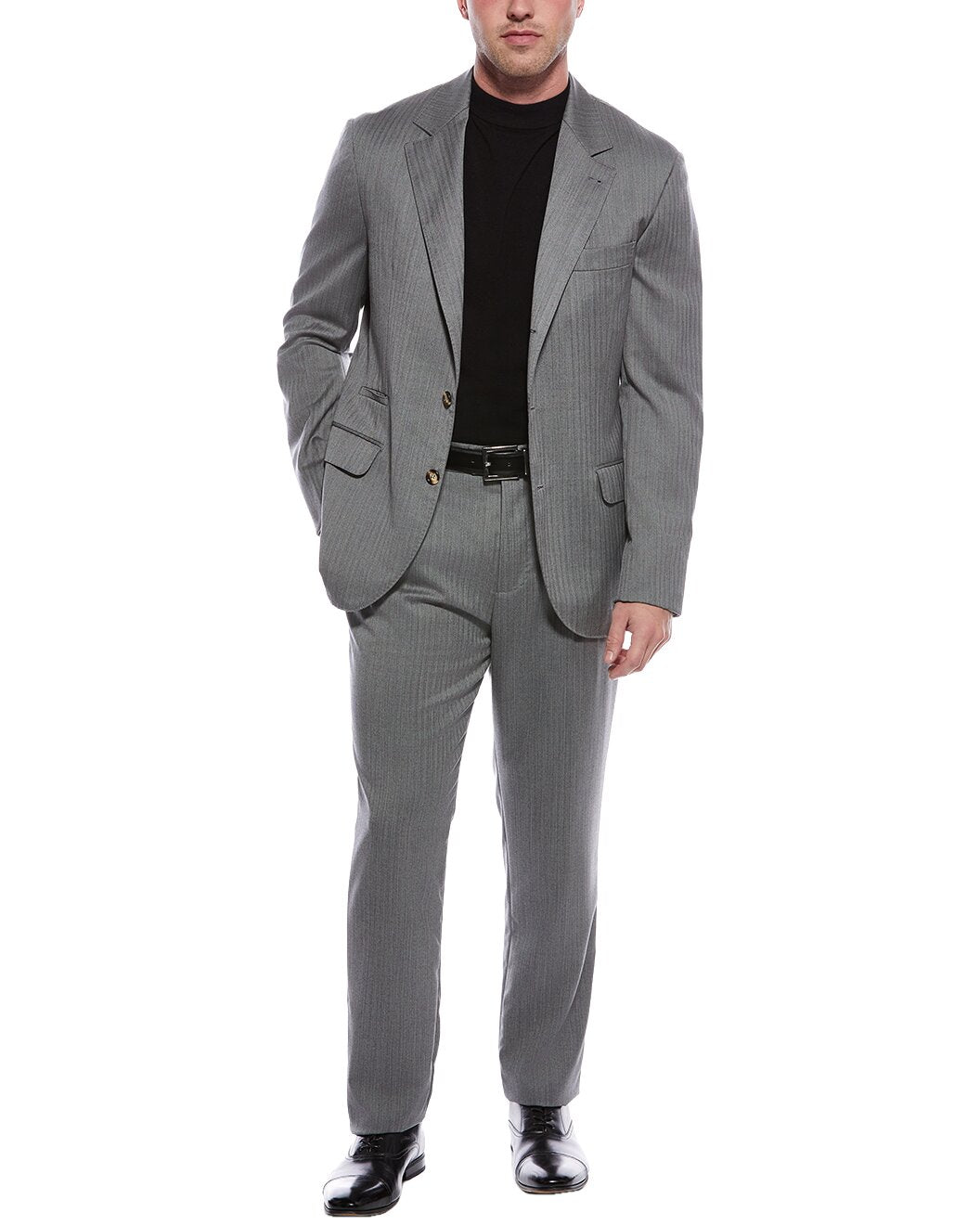 BRUNELLO CUCINELLI MEN'S LIGHT GREY PINSTRIPE TAILORED SUIT
