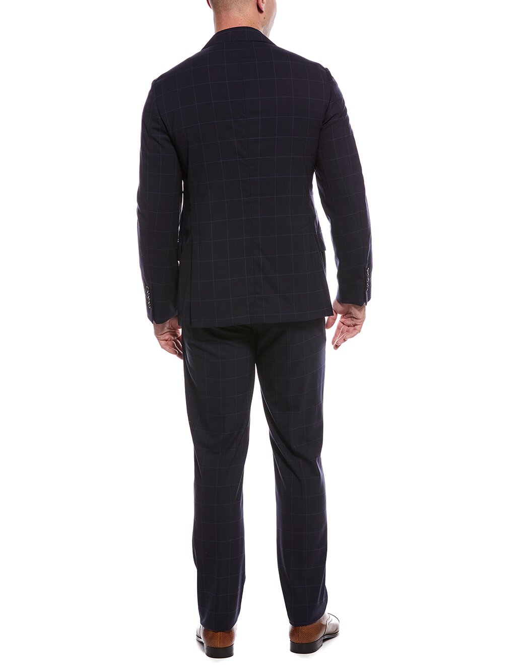BRUNELLO CUCINELLI MEN'S NAVY CHECKERED TAILORED BLAZER