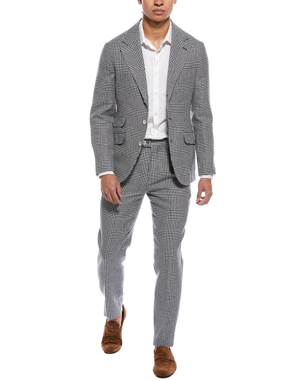 BRUNELLO CUCINELLI MEN'S GRAY PLAID TAILORED SUIT