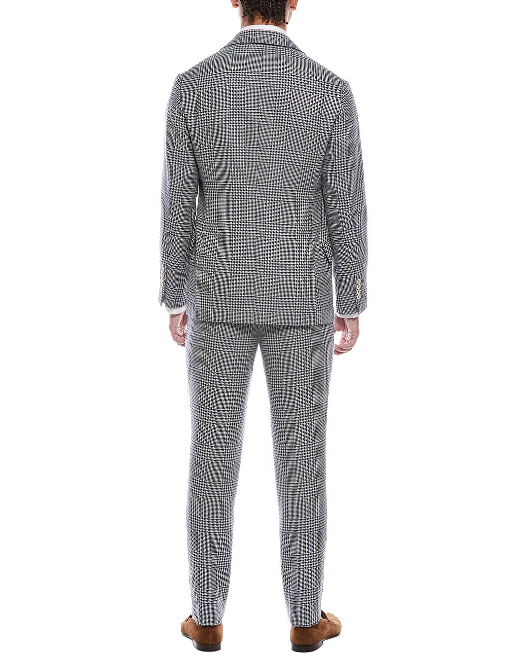 BRUNELLO CUCINELLI MEN'S GRAY PLAID TAILORED SUIT