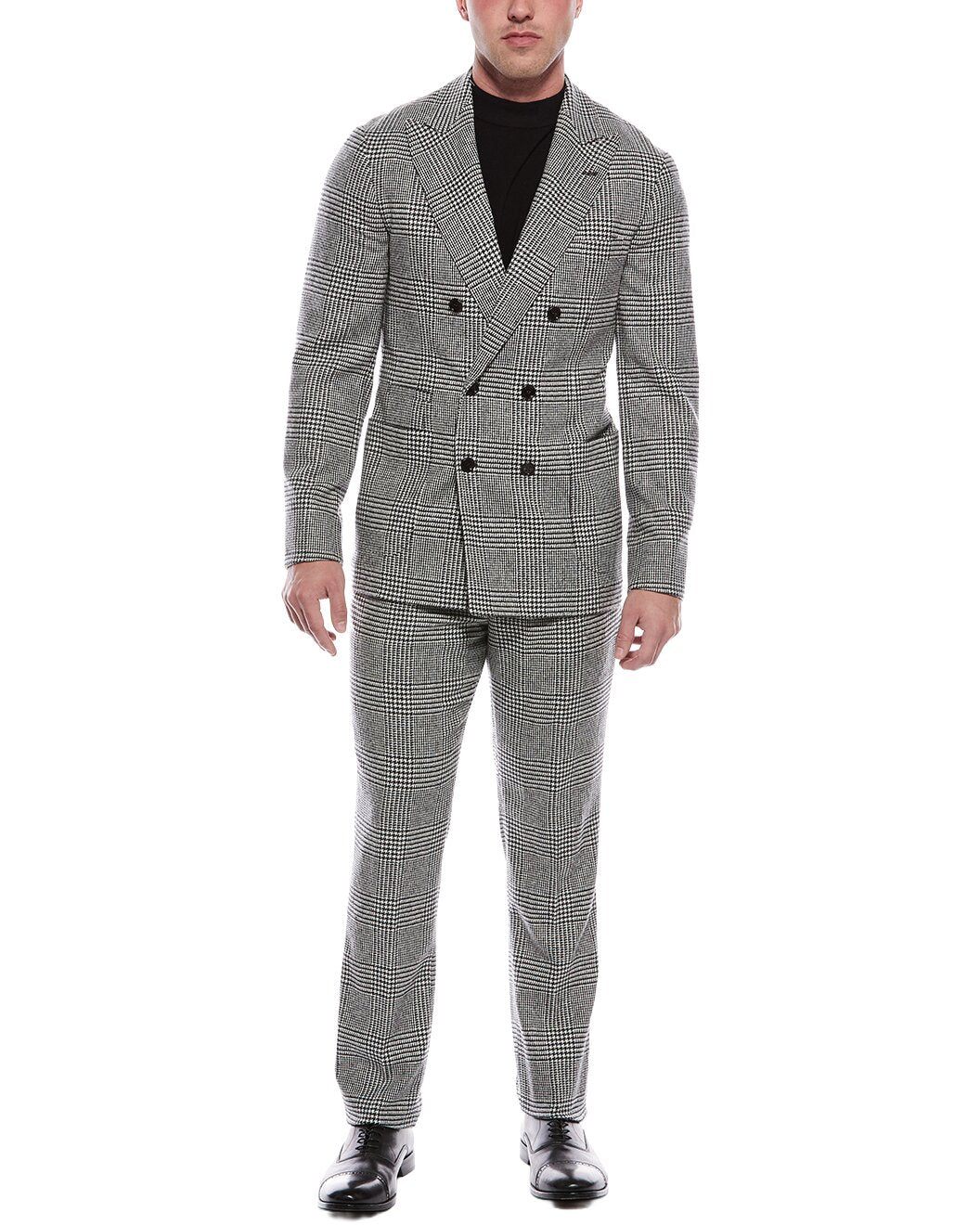 BRUNELLO CUCINELLI MEN'S GREY PLAID DOUBLE-BREASTED SUIT