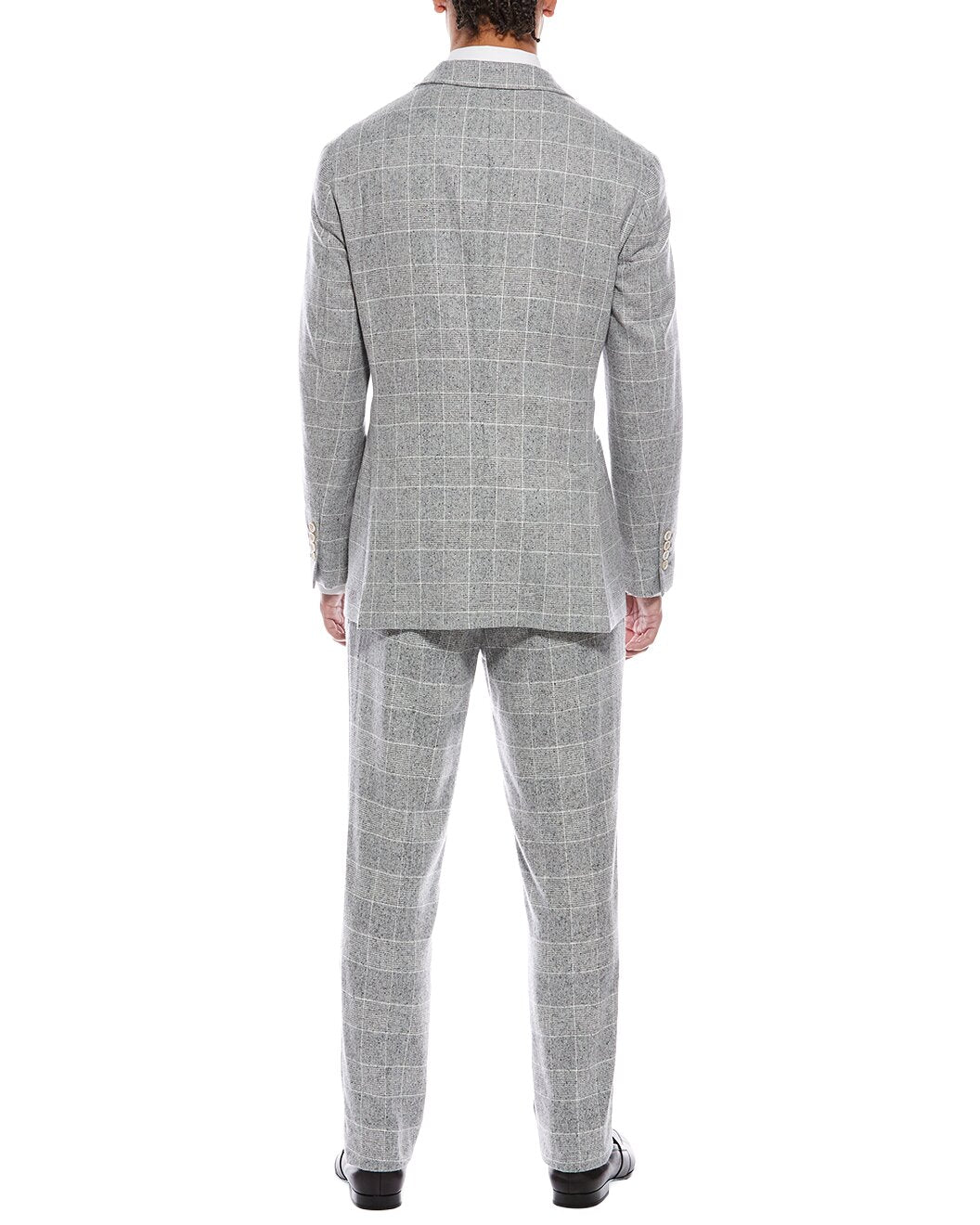 BRUNELLO CUCINELLI MEN'S GRAY DOUBLE-BREASTED CHECKERED SUIT
