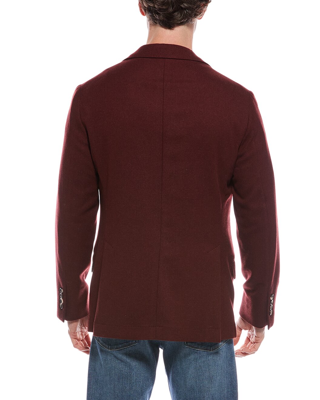 BRUNELLO CUCINELLI MEN'S DARK RED TAILORED BLAZER WITH POCKETS