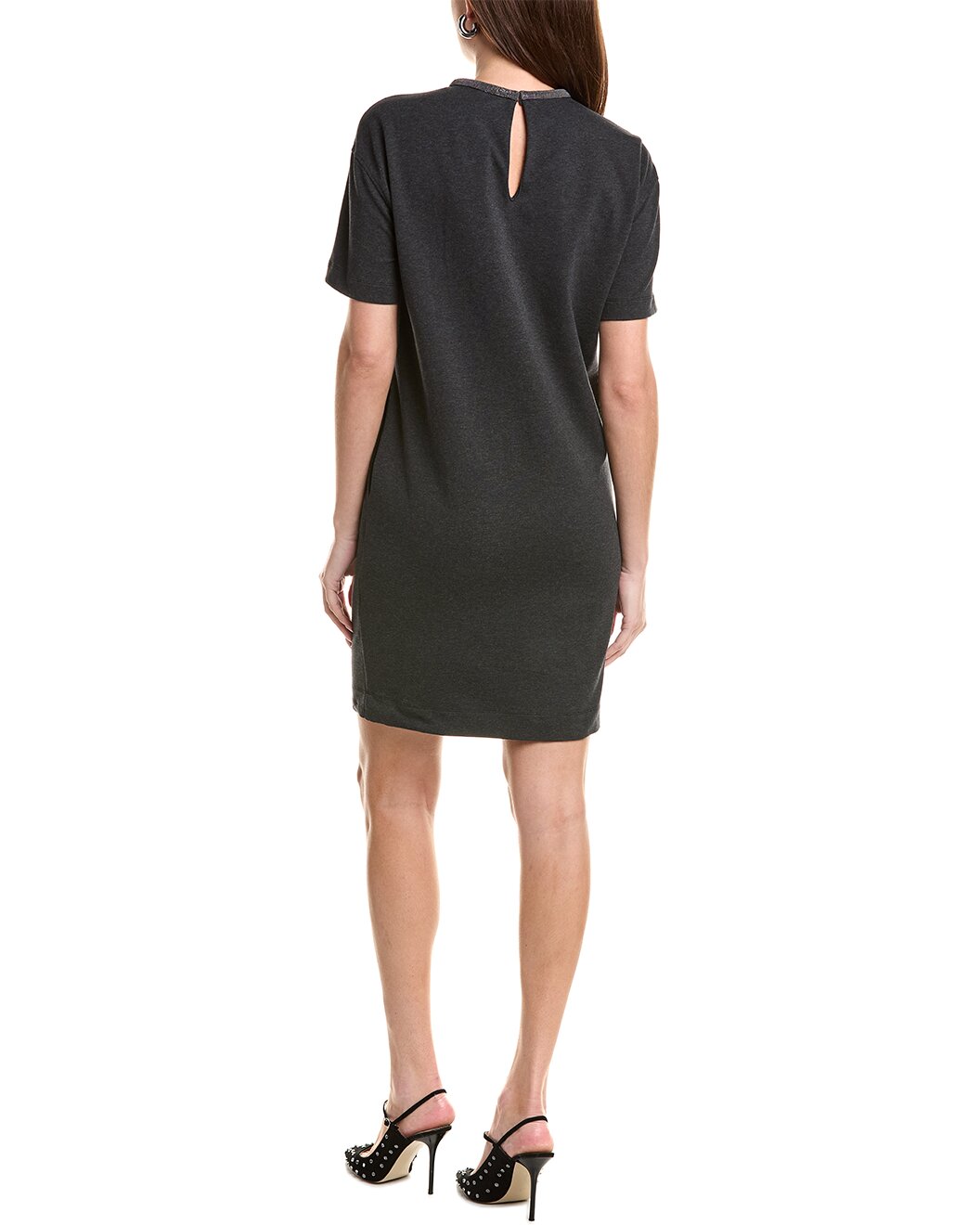BRUNELLO CUCINELLI WOMEN'S ANTHRACITE SHORT SLEEVE SHIFT DRESS