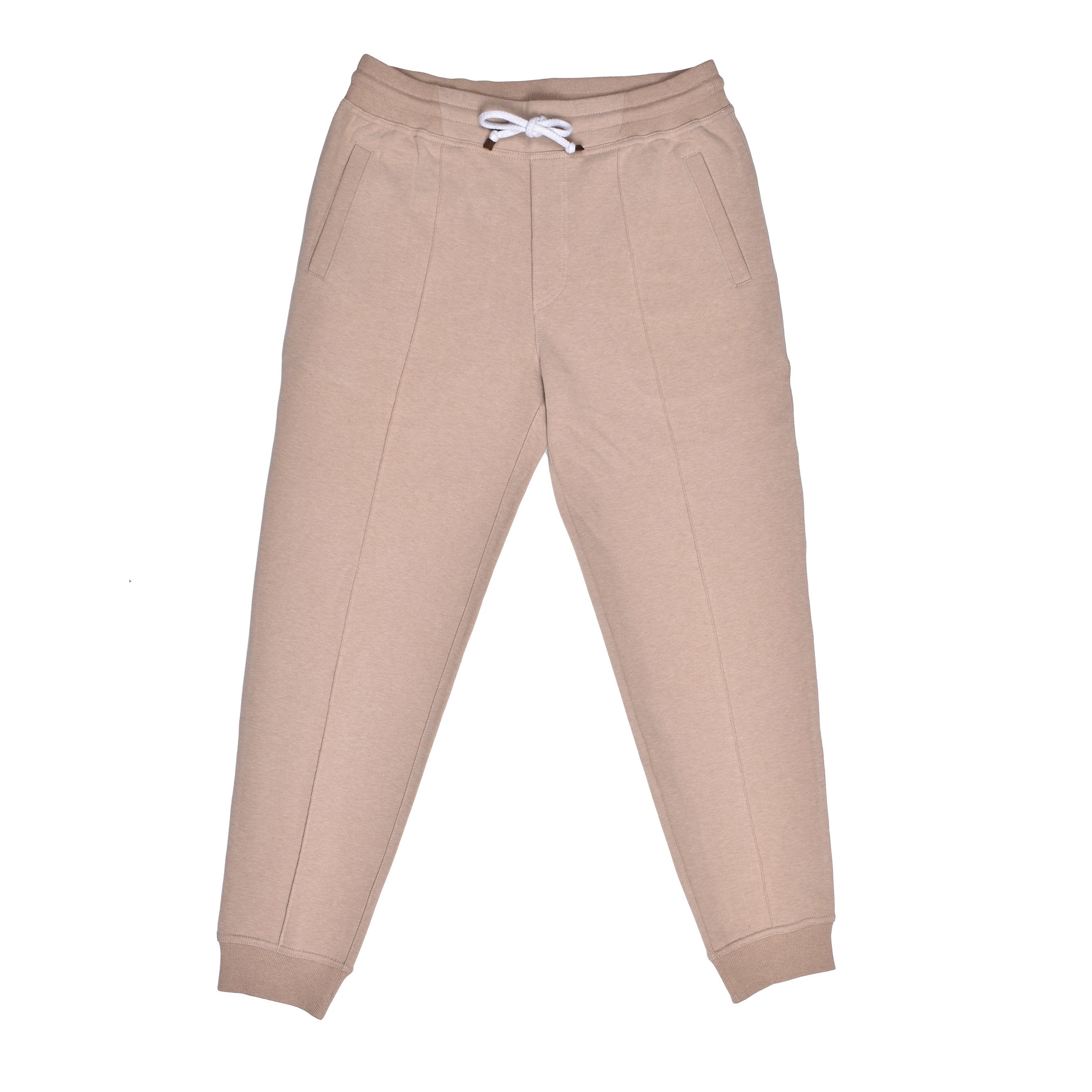 BRUNELLO CUCINELLI MEN'S BEIGE TAILORED SWEATPANTS WITH DRAWSTRING