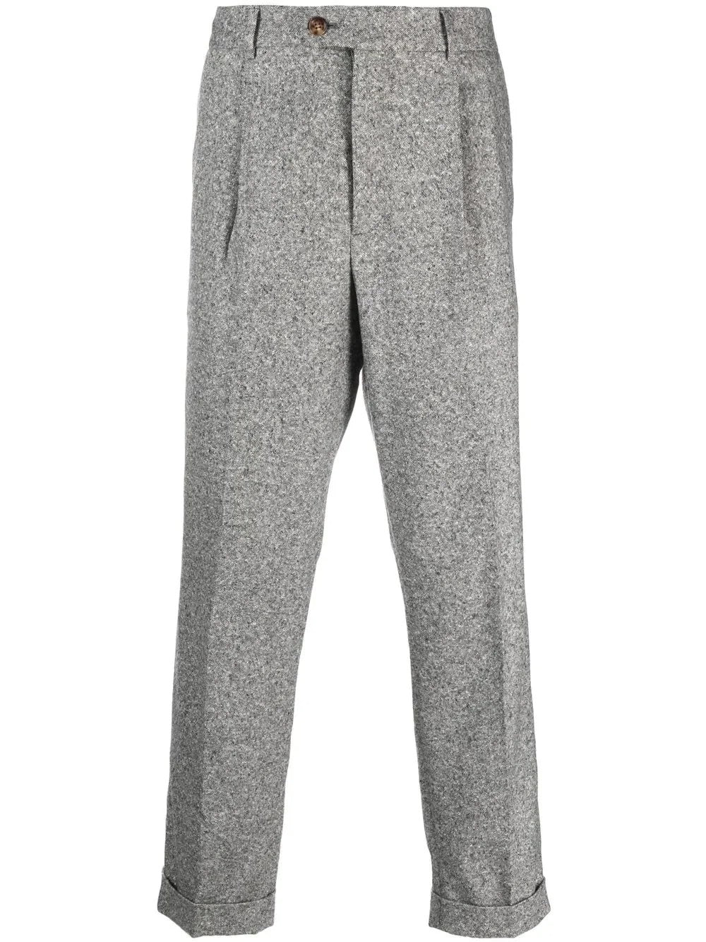 BRUNELLO CUCINELLI MEN'S GRAY PLEATED WOOL TROUSERS