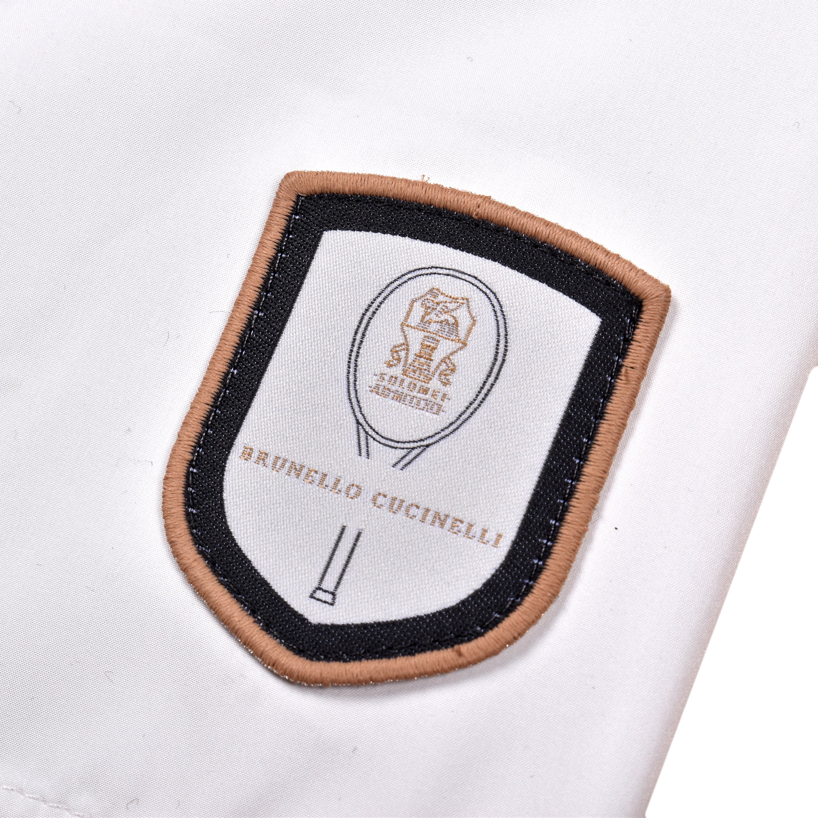 BRUNELLO CUCINELLI MEN'S WHITE TAILORED SHORTS WITH LOGO PATCH